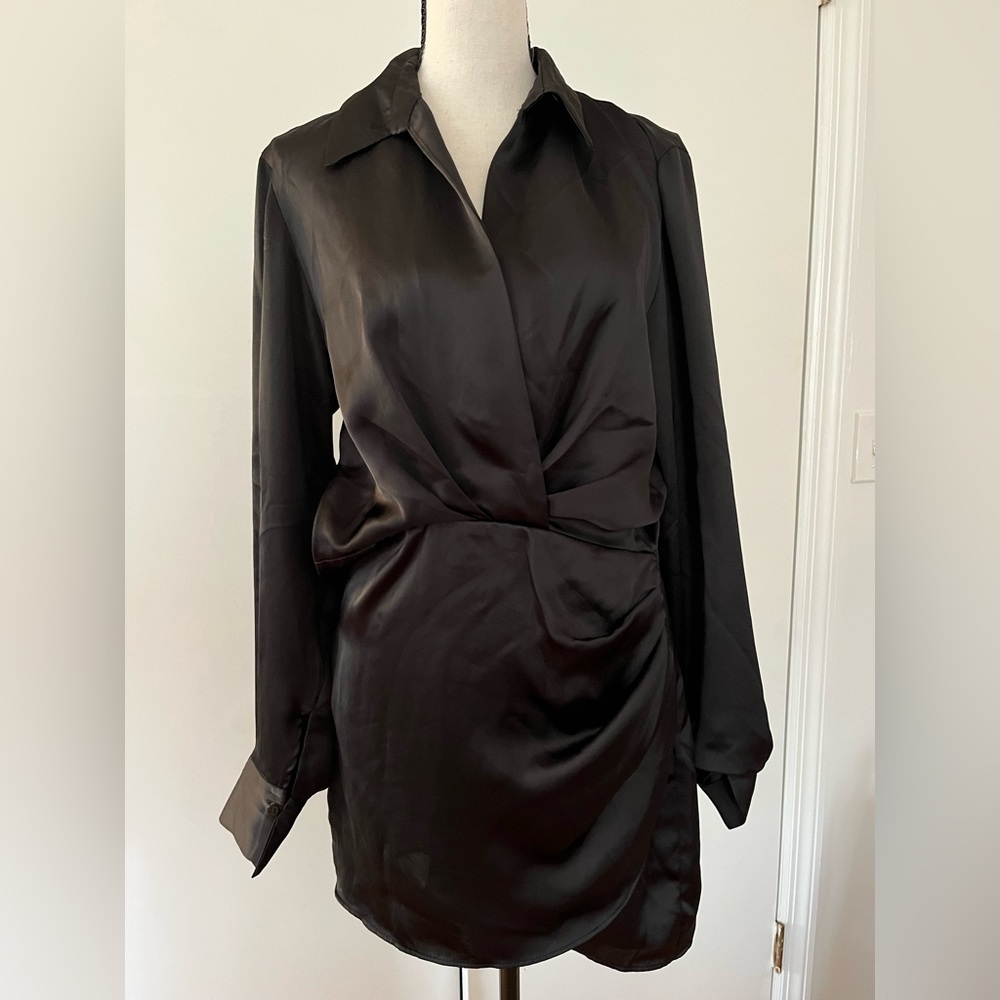 Zara black cocktail satin party dress.